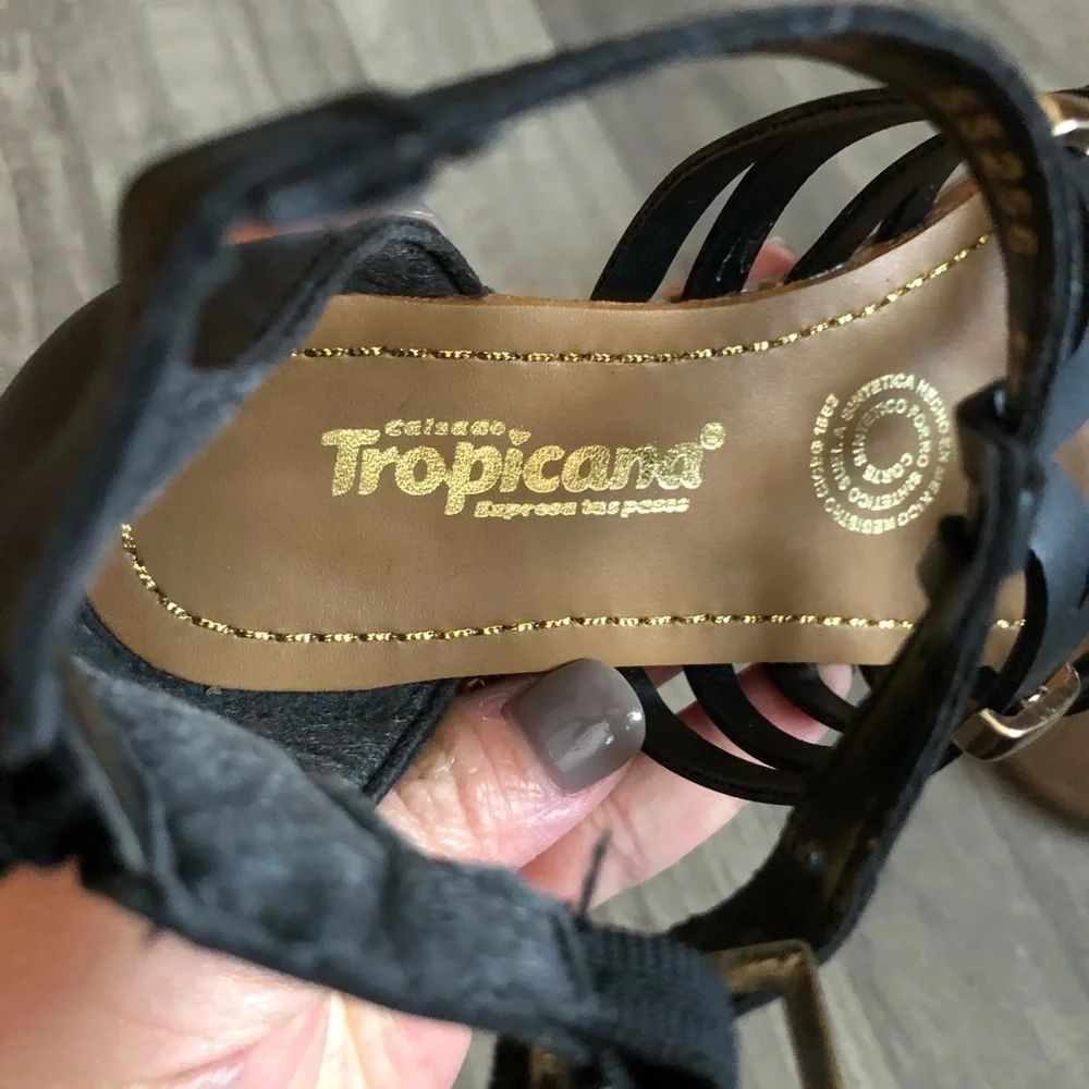 Tropicana Girls Black Leather Sandals - Picture 7 of 8